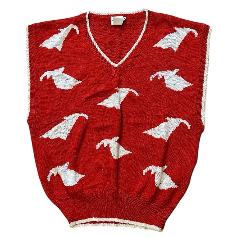 VTG Tan-Jay Sweater Vest Size S/M Red And White Abstract Lightweight - Picture 4 of 7
